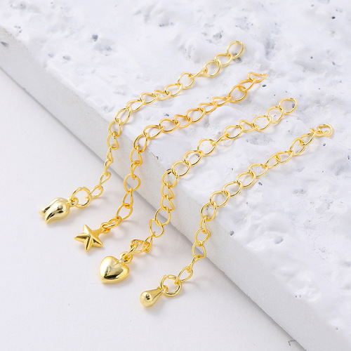 Real gold color-preserving five-pointed star extension chain DIY necklace accessories love tail chain water drop bracelet pendant jewelry accessories
