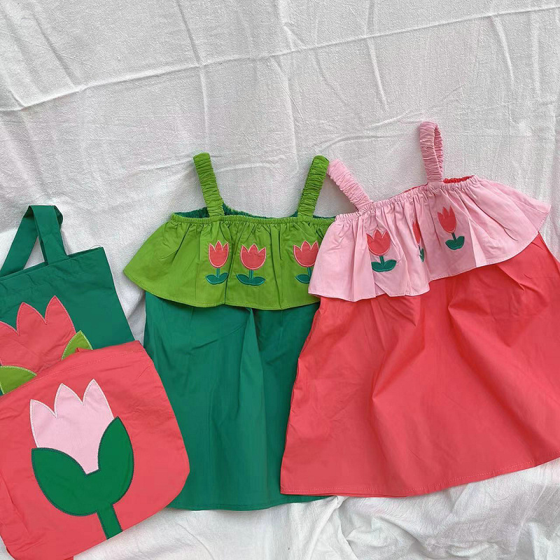 Girls' skirt fake two pieces of floret suspender skirt dress 22 summer dress new foreign trade children's clothing generation hair with bag