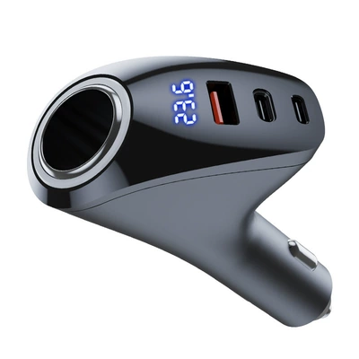 72W Digital Display Car Charger Siqaret yandırıcısı - super-fast-charging-usbusbtype-c-with-cigarette-lighter-hole-recorder-can-be-plugged-in-black-acc
