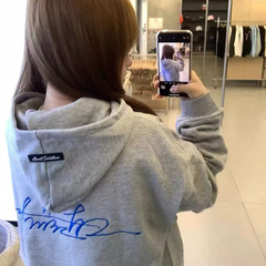 美式高街刺绣字母卫衣女春秋薄款宽松潮牌oversize情侣连帽卫衣