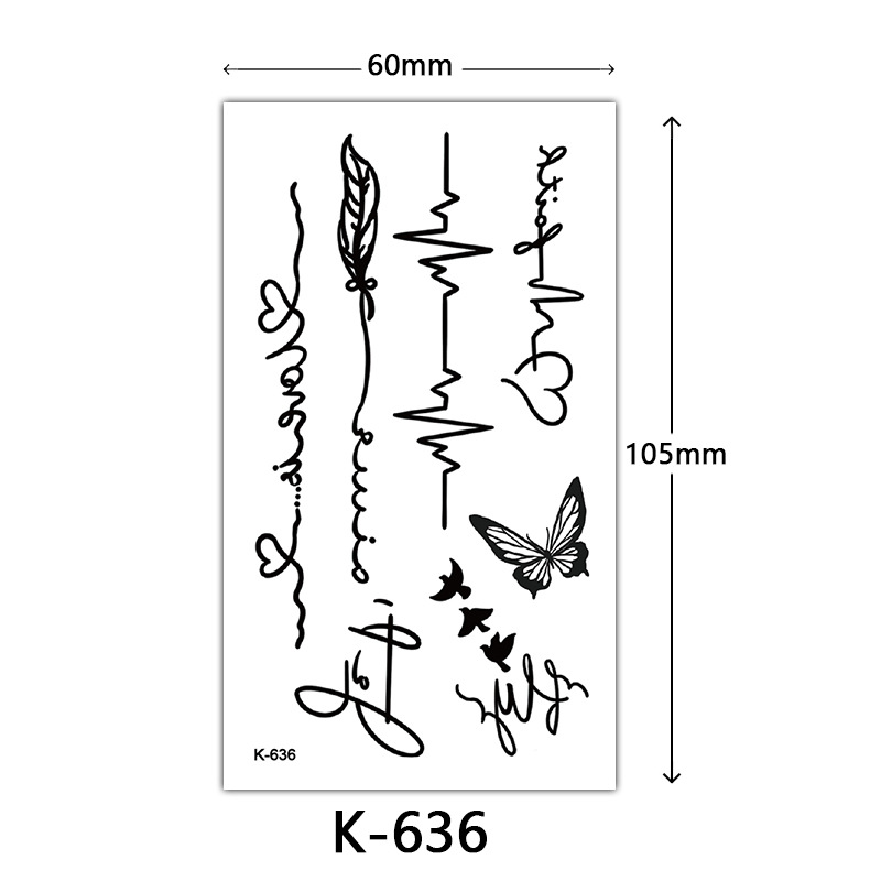 Pequeñas pegatinas de tatuaje frescas letras inglesas flores mariposas líneas de boceto pegatinas de tatuaje impermeables tatuaje