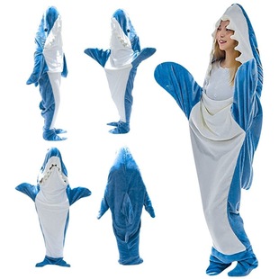in stock cartoon shark sleeping bag animal conjoined pajamas flannel shark home clothes conjoined shark autumn and winter sleeping bag