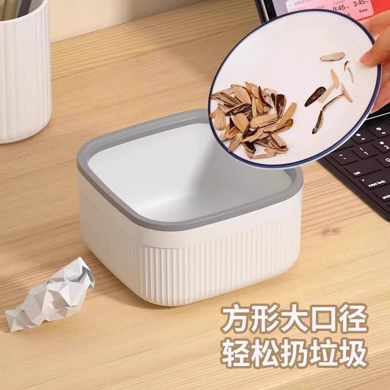 Square Large-Diameter Desktop Trash Can, Cute Mini Storage Box, Household Storage Bin with Press Ring for Securing Trash Bags