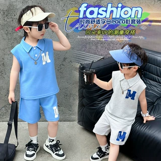 男童翻领无袖背心套装2024夏装新款儿童帅气休闲两件套宝宝衣服潮