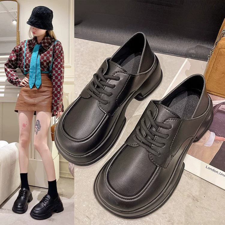 Мокасины в стиле ретро на толстой подошве, туфли на толстом каблуке в студенческом стиле, Женская Новая повседневная универсальная британская кожаная обувь, женская обувь, 2023