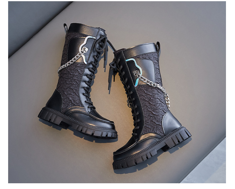 Buty dziecięce buty dziecięce wodoodporne antypoślizgowe modne buty średniej wysokości buty dziecięce pojedyncze buty rodzic dziecko łańcuch księżniczka skórzane buty_voghion.com