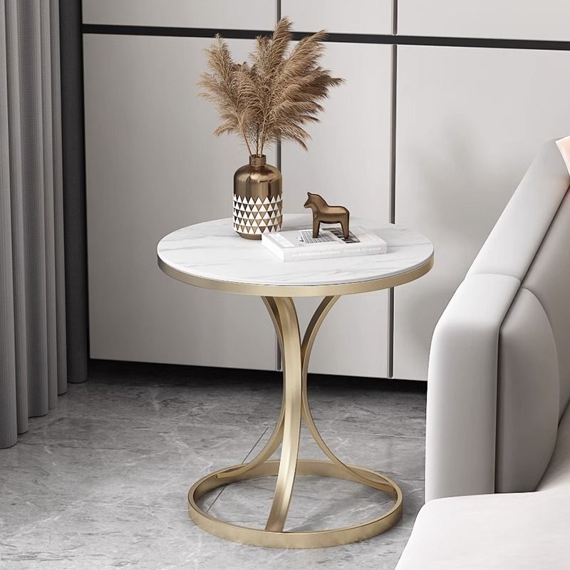 Light Luxury Slate Side Table, Small Coffee Table, Marble Living Room Sofa Corner Table, Simple Movable Balcony Small Round Table Side Cabinet
