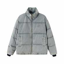 原创美式90白鸭绒水洗牛仔立领情侣羽绒服冬季新款男女外套