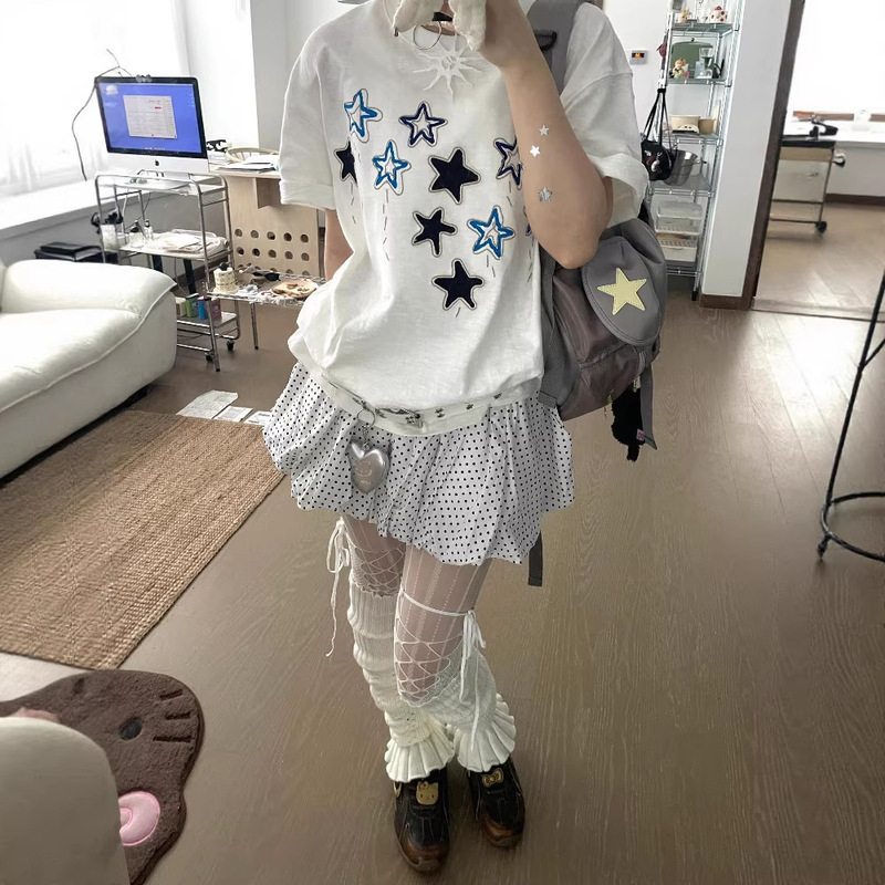 Plus-Size Cute Niche Stargazing Oversized 1.0-150kg Short-Sleeve T-Shirt Summer Lazy Stylish Loose Pure Cotton Top for Women
