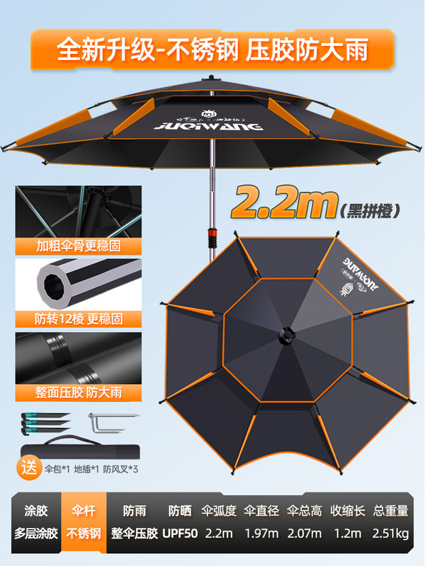 钓鱼伞新款机械臂大钓伞户外露营专用雨伞遮阳伞防暴雨拐杖伞|undefined