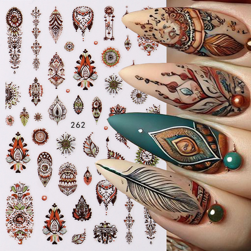 Cross-Border New Nail Art Stickers Bohemian Style Dream Catcher Feather Retro Art Totem Adhesive Stickers