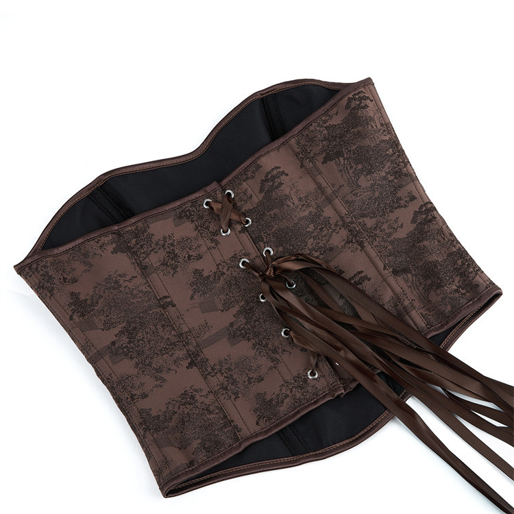 Nueva impresión de color café sin correa de hombros para limpiar el pecho de soporte de pecho para reunir cintura corte vestidos de forma Aliexpress suministro transfronterizo