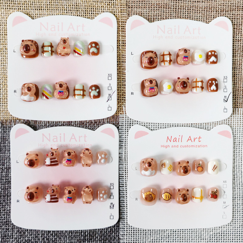 【纯手工高品质】卡皮巴拉儿童穿戴甲合集 卡通爆火摆摊学生美甲