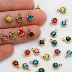 ステンレス6mm金色生辰石幸運誕生日石ペンダントクロスボーダー人気カップドリルdiyアクセサリーアクセサリー