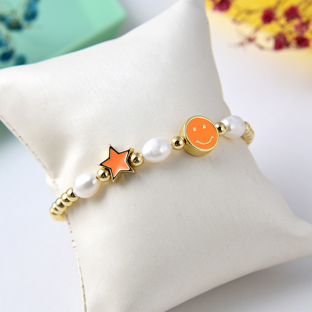 1 Piece Fashion Star Smiley Face Freshwater Pearl Metal Handmade Bracelets display picture 11