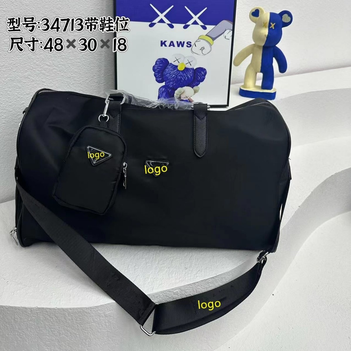 New P portable travel bag for men, short-distance luggage bag, crossbody large-capacity travel boarding bag, gym bag, lightweight and waterproof