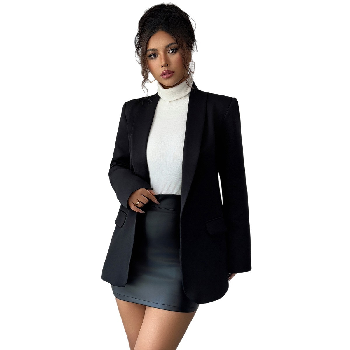 Damenbekleidung Eleganter Damen-Langarm-Anzugblazer, einfarbig, europäisch-amerikanischer Stil, Herbst/Winter_voghion.com