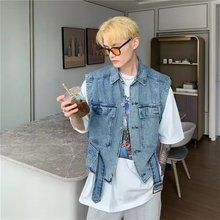 韩版个性痞帅简约牛仔马甲男士春秋季2024年新款韩版oversize外套