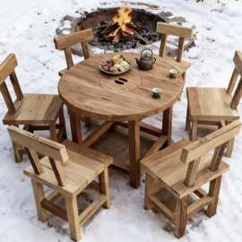 围炉煮茶桌户外冬季庭院喝茶桌圆形网红炭火围炉茶桌下雪烧烤喝茶