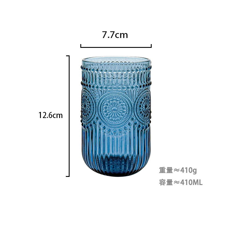 Fábrica al por mayor tazas de agua europeas tazas de vidrio de colores tazas de enjuague bucal de hotel tazas de jugo en relieve tazas de leche domésticas gruesas