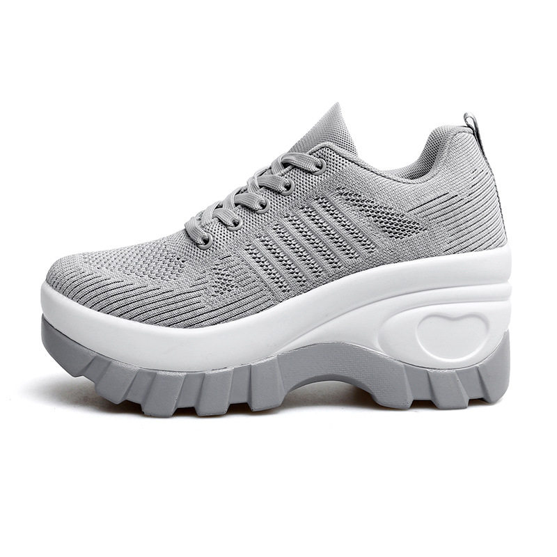 Giày sneaker nữ lưới thoáng khí đế dày tăng chiều cao, gót 3-5 cm — 1695 Màu đen, 1695 màu xám