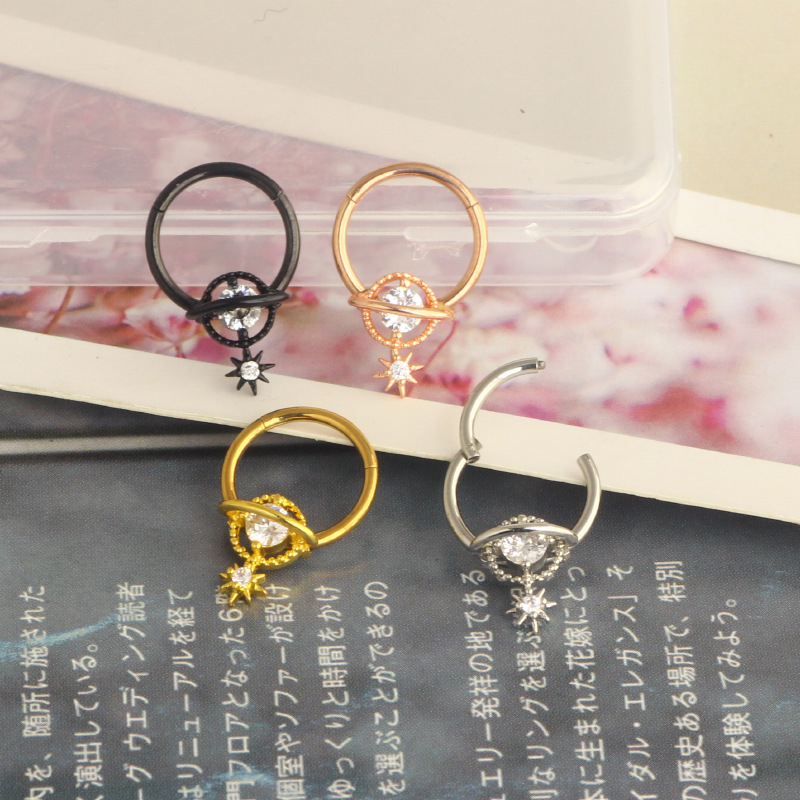 Star Ball Septum Ring Nose Clip Nose Nail Ear Bone Nail Nose Jewelry Septum Piercing - Rose Gold Stainless Steel detail image 8