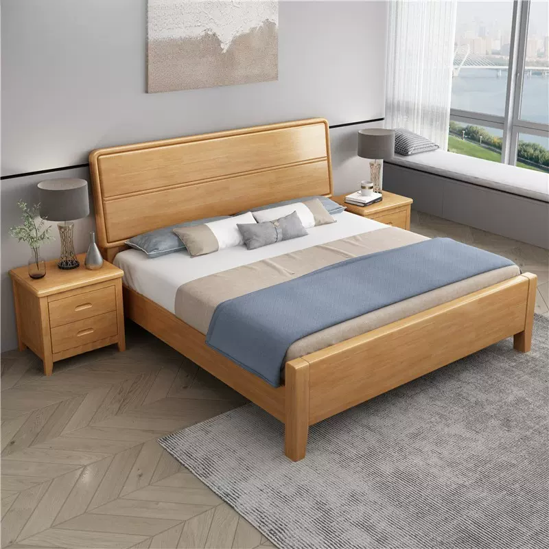 北欧实木床1.5米中式双人床1.8米大床卧室家用家具婚床高箱床批发