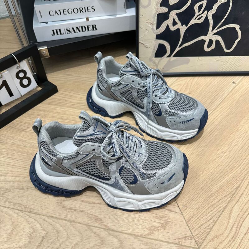 小怪兽运动老爹鞋女2025秋季新款真皮休闲厚底网面百搭旅行跑步鞋|undefined