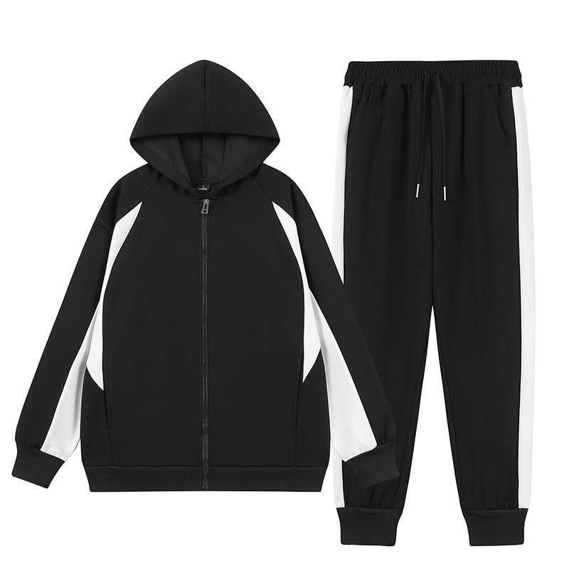 Herenkleding contrasterende kleur stiksels capuchon tweedelig sportpak_voghion.com