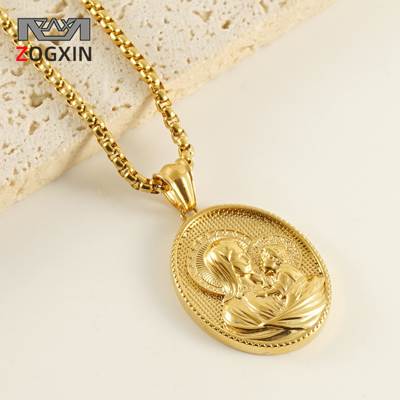 Nueva moda collar de acero inoxidable transfronterizo europeo y americano personalidad religiosa carácter titanio acero 18K colgante joyería al por mayor