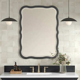 法式异形壁挂复古浴室镜创意波浪边框化妆镜家用卧室卫生间梳妆镜