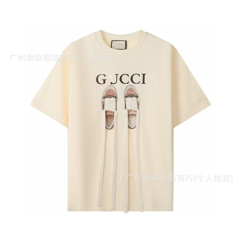 クロスボーダーのトレンディなブランド高品質 G ファミリー半袖 2025 新しいカップルスタイルの正しいバージョンのプリントパターン男性と女性の同じスタイルの T シャツ|undefined