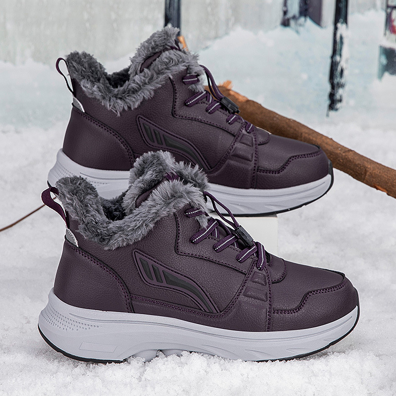 Nuevos zapatos de invierno de alta altura para mujeres con terciopelo calentador zapatos de madre impermeables antideslizantes zapatos de algodón de mediana edad ensanchados zapatos de caminar