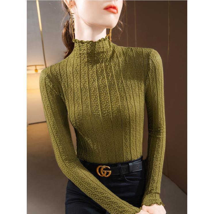 Women's Outer Wear Lace Bottoming Shirt, Spring, Autumn and Winter New Style, Half-High Collar, Long-Sleeved Inner Shirt