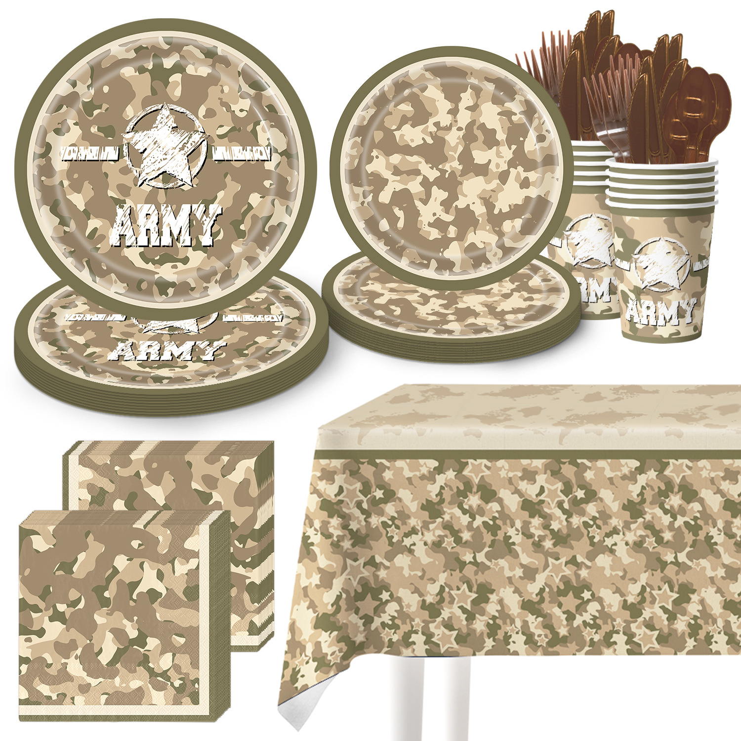Army Army Holiday Party Decoration Disposable Tableware Set Paper Plate Paper Cup Paper Towel Tablecloth