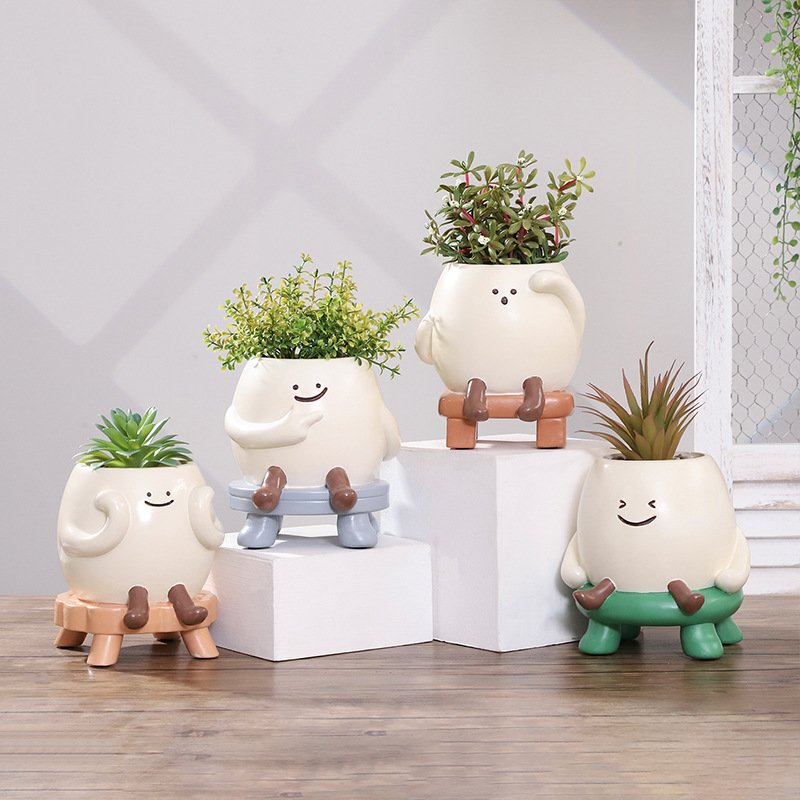 Chậu Cây Resin Chậu cây mọng nước mặt cười resin, chậu mini để bàn, trang trí nhà và sân vườn (RG-148)