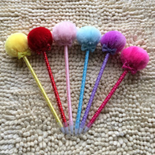 日韩国文具 清新可爱毛绒笔 创意蝴蝶结圆珠笔 彩色毛球笔