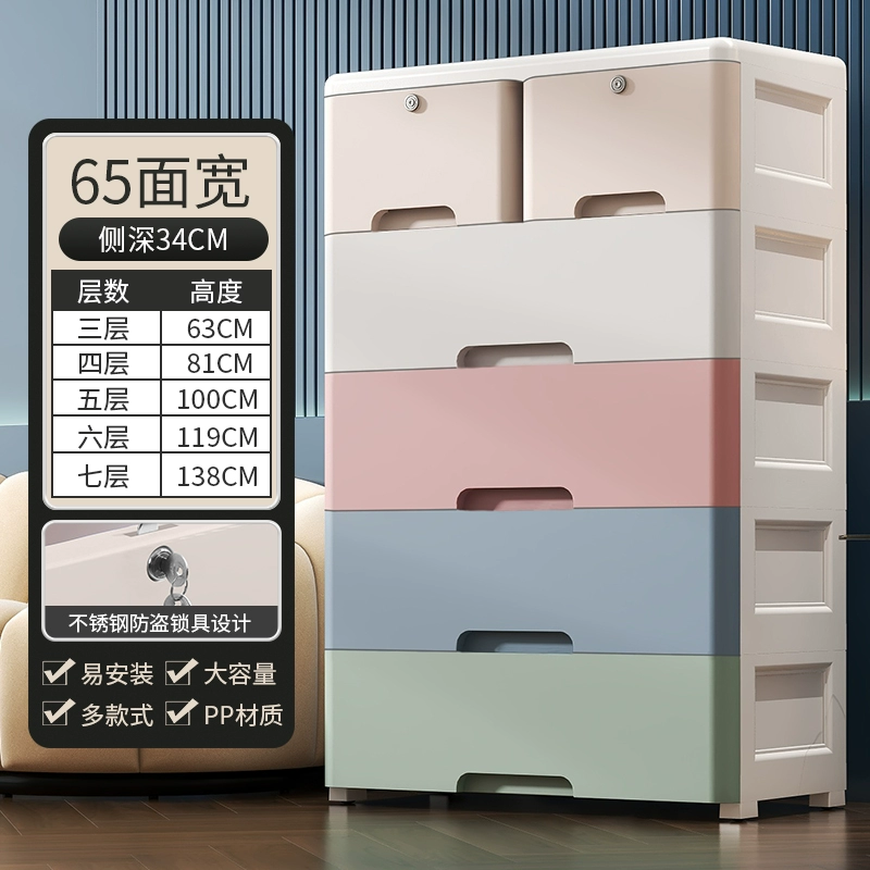 Thickened plastic drawer storage cabinet, large modular organizer, 3–7 layers, macaron or white