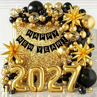 2027新年气球套装跨年黑金气球拱门新年派对背景拍照装饰气球套餐
