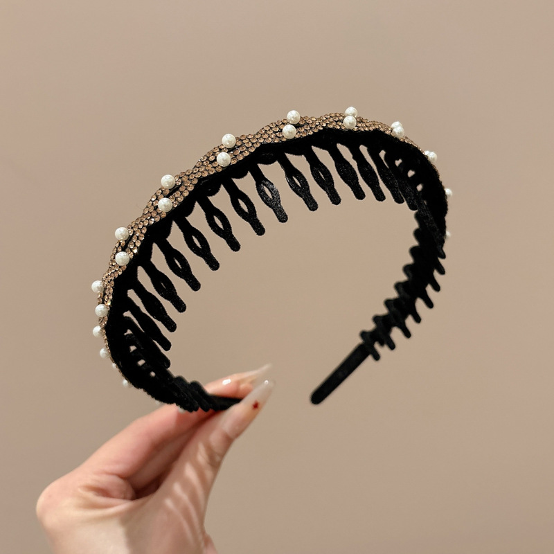 Diámetro flash Louis princesa de París, banda de cabello para la mujer no estrangulada, banda de cabello para lavar la cara, cabeza de cabeza alta con dientes antideslizantes, toque de cabello para el cabello