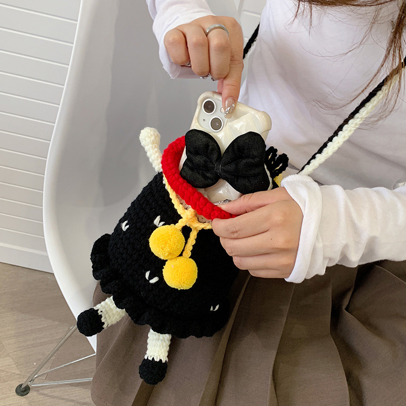 Douyin popolare salsiccia bocca grande bocca borsa per cellulare borsa fatta a mano all'uncinetto fai da te in lana per maglieria borsa divertente portachiavi_voghion.com