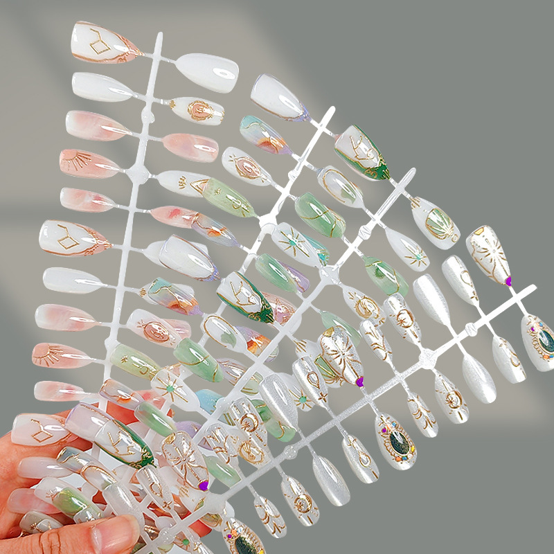 Gold-plated cat's eye wearing armour floating light luxury nail 12 constellation nail stickers wearable fake nails finished wholesale