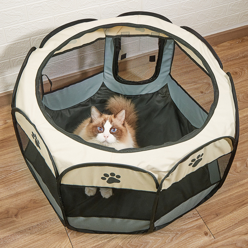 Suministros para mascotas octogonal jaula cerca tienda de mascotas plegable gato sala de entrega gran espacio gato nido en stock al por mayor