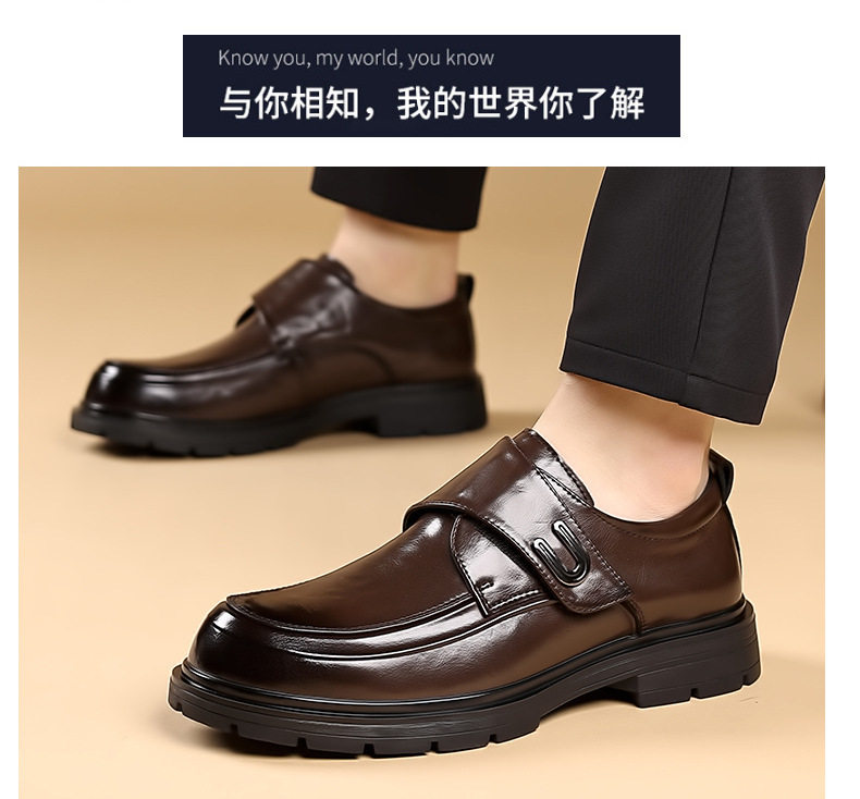 Giày da nam xỏ chân kiểu lười dán Velcro cổ thấp , gót 3–5 cm — bông đen, đơn màu nâu, đơn màu đen chi tiết 13