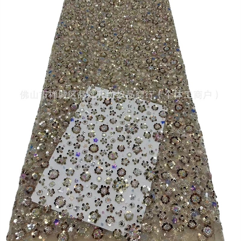 Nueva alta densidad de tubo de perlas bordado vestido vestido de moda bolsa accesorios fabricantes de tela en stock