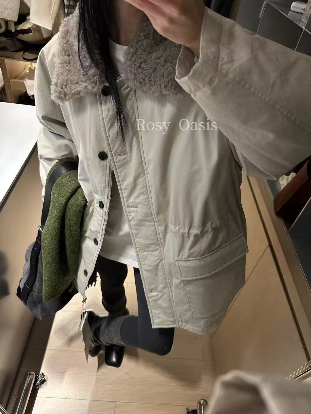 8S195 울 칼라 미디엄 기장 구스다운 패딩 1.0m 그레이