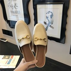 全牛皮~真皮包頭平底拖鞋女夏季網紅外穿穆勒半拖鞋懶人涼拖鞋