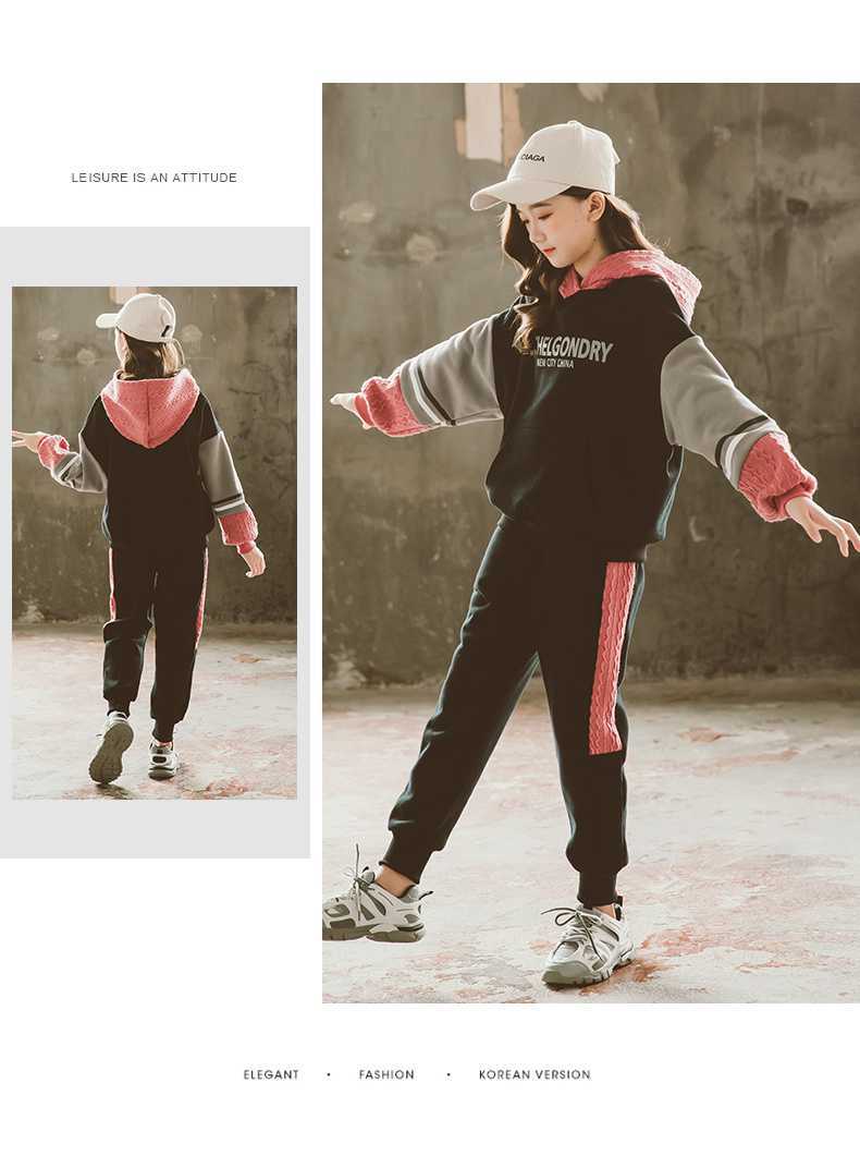 女大童秋装2021新款潮拼色印花儿童套装秋冬加绒加厚韩版洋气卫衣详情8