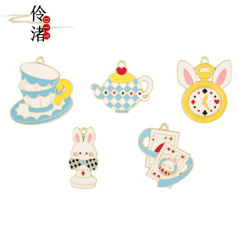 Alice in Wonderland alloy oil drop jewelry accessories handmade DIY bracelet pendant keychain mobile phone pendant