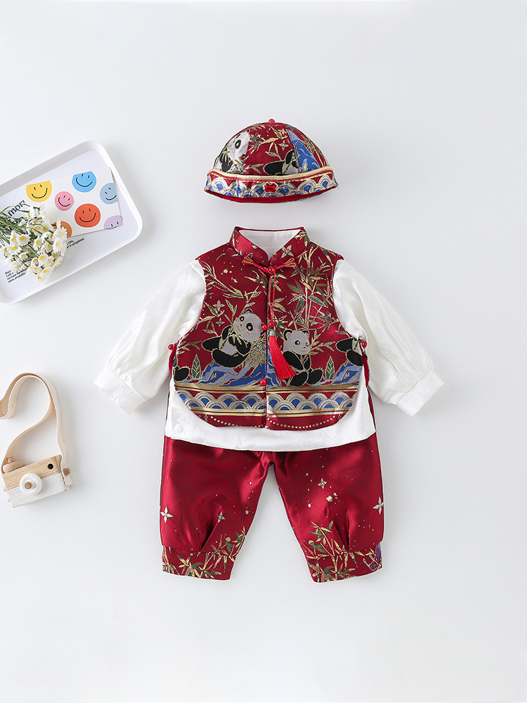 Ropa de otoño para bebés atrapar Zhou Tang ropa de bebés conjunto dividido vestido de aniversario para niños pequeños estilo chino estilo chino estilo chino